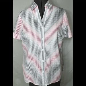 Alfred Dunner Pink/Gray Striped Short Sleeve Blouse